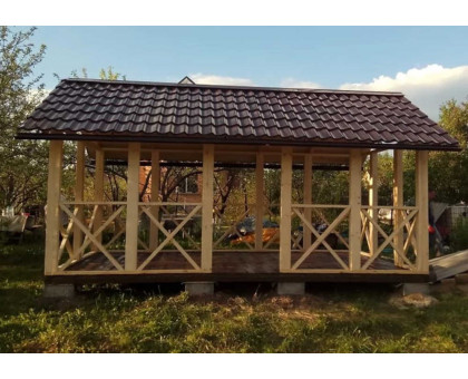 Беседка дачная деревянная "Гостевая" в городской округ Шаховская с двухскатной крышей